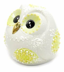 九谷焼 開運 玉ふくろう 盛(黄) 陶器置物 還暦祝いプレゼント
