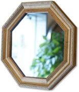ヴィンテージ 八角ミラー Mサイズ Mirror 壁掛け＆卓上鏡 八角形 鏡 玄関 鏡 (金 ゴールド)