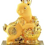 風水置物 干支ウサギの彫刻 黄金の風水像 富と幸運・繁栄