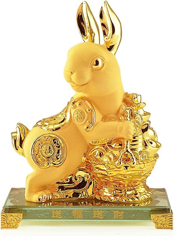 風水置物ウサギの富の繁栄の彫像の家の装飾富と幸運を引き付ける黄金の樹脂風水像中国の干支の動物のウサギの繁栄の彫刻の家の装飾