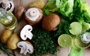 mushrooms, vegetables, herbs