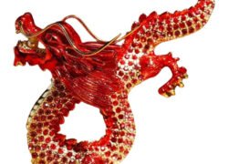 赤色 かわいい龍の置物 おしゃれな虹色クリスタル装飾 紅龍レッドドラゴン スピリチュアルパワー 幸運