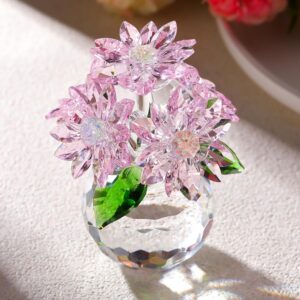 ピンク色のクリスタルフラワー 蓮の花 ガラス風水置物 恋愛運 プレゼント