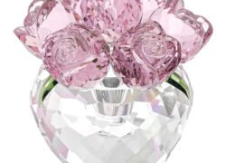 ピンク色のバラの花 ガラスの風水置物 ピンクローズ 薔薇の花束と花瓶の小さなクリスタル オブジェ