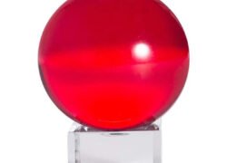 赤色 水晶玉 赤いクリスタルボール 風水飾り 透明台付き