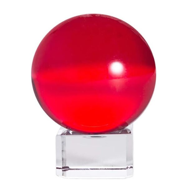 赤色 水晶玉 赤いクリスタルボール 風水飾り 透明台付き