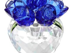 青いバラの花 ガラスの風水置物 ブルーローズ 薔薇の花束と花瓶の小さなクリスタル オブジェ