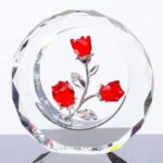 赤い薔薇（バラ）レッドローズのクリスタルフラワー ガラス細工 風水置物 お花のインテリア 女性人気プレゼント