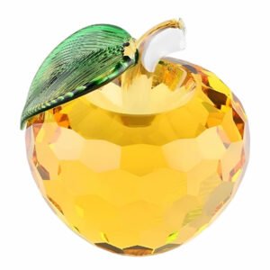 クリスタルガラス製 林檎 りんご 黄色 イエロー アップル 風水 置物 雑貨 インテリア