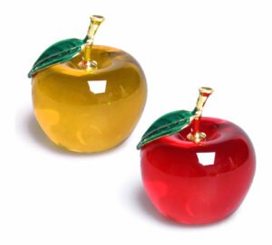 りんご クリスタルガラス ペーパーウェイト 風水インテリア オブジェ アップル 置物 2色セット 赤×黄色 レッド×イエロー