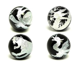 四神獣 黒オニキス4玉セット 銀色 パワーストーン天然石 開運アクセサリーパーツ材料