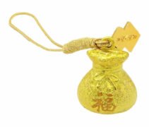 金運アップ お守り ストラップ 黄金 巾着 水琴鈴 財布 スマホ ゴールド