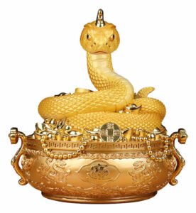 金の蛇の置物 風水 玄関飾り 聚寶盆（じゅほうぼん）金運・財運・開運・招財進寶 2025年 巳年 へび 金蛇 金色 黄金 ゴールド