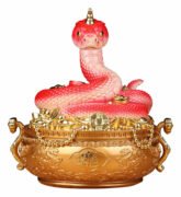 赤い蛇の置物 風水 玄関飾り 聚寶盆（じゅほうぼん）金運・勝負運・合格祈願・仕事運・招財進寶 2025年 巳年 赤色 へび 赤蛇 レッド