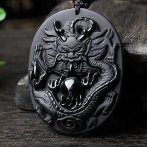 辰年 開運風水グッズ パワーストーン 天然石・オブシディアン黒曜石 黒い龍のペンダント ネックレス 干支十二支