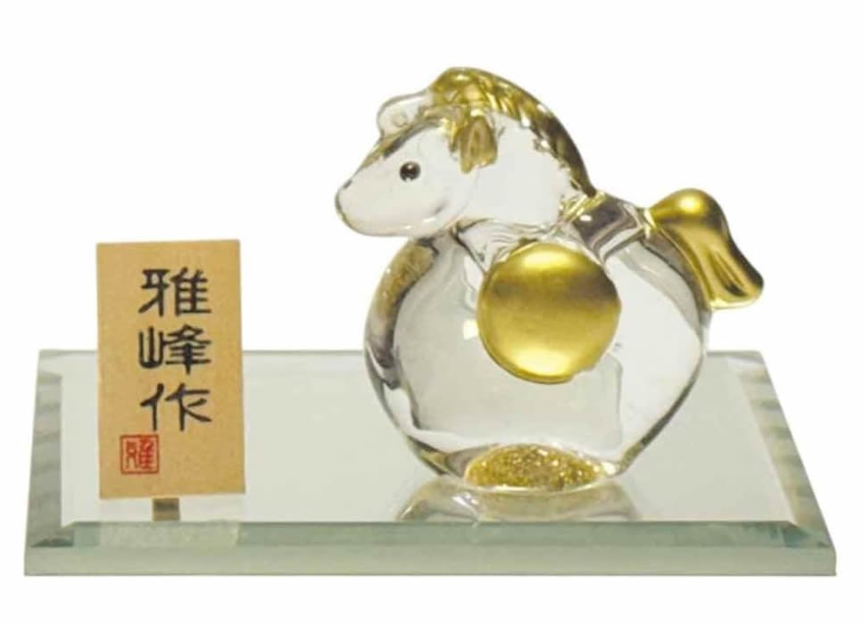 ガラス製 馬の置物 ビードロ金彩 2026年 干支 午