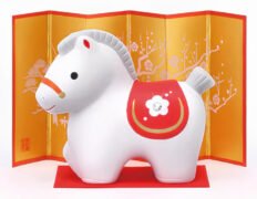 錦彩 招福 午 かわいい馬の置物・お正月飾り 2026年 午年 屛風・クリスタルガラス付