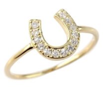 馬蹄 指輪 イエロー ゴールド デザイン リング ダイヤモンド 馬の蹄 ひづめ 金運 蹄鉄 ホースシュー