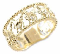 馬 デザイン リング ゴールド 18金 ダイヤモンド 指輪 おしゃれ レディース 幅広 太め お守り