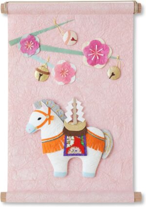 白い馬 和風 ピンク 掛け軸 2026年 午年 干支 正月飾り