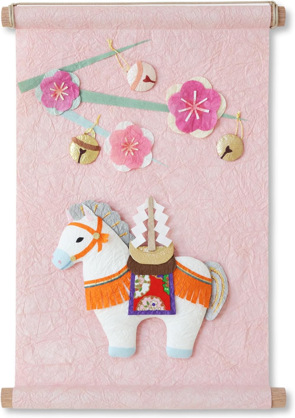 白い馬 和風 ピンク 掛け軸 2026年 午年 干支 正月飾り