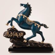 青色の馬の置物 馬到成功 仕事運 ブルー オブジェ 縁起物