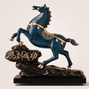 青色の馬の置物 馬到成功 仕事運 ブルー オブジェ 縁起物