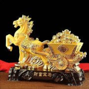 黄金の馬車の置物 風水グッズ 財富宝馬 招財進宝