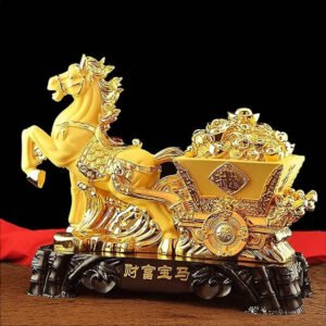 黄金の馬車の置物 風水グッズ 財富宝馬 招財進宝